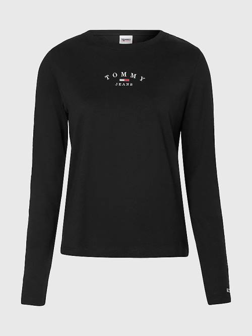 Tommy Hilfiger Essential Logo Slim Fit Long Sleeve T-shirts Dames Zwart | TH709LPZ