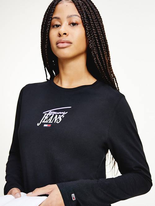 Tommy Hilfiger Essential Logo Slim Fit Long Sleeve T-shirts Dames Zwart | TH783TEX