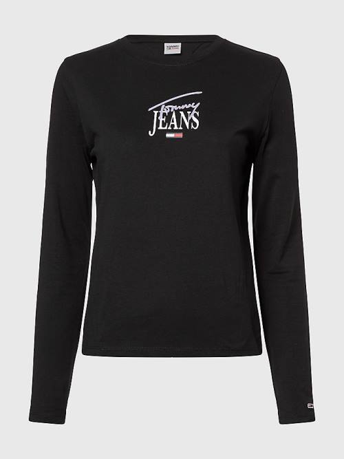 Tommy Hilfiger Essential Logo Slim Fit Long Sleeve T-shirts Dames Zwart | TH783TEX