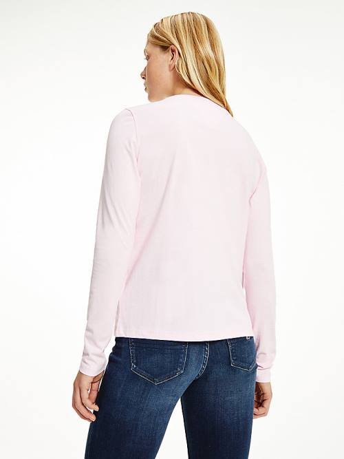 Tommy Hilfiger Essential Long Sleeve Logo T-shirts Dames Roze | TH874COR