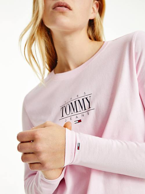 Tommy Hilfiger Essential Long Sleeve Logo T-shirts Dames Roze | TH874COR