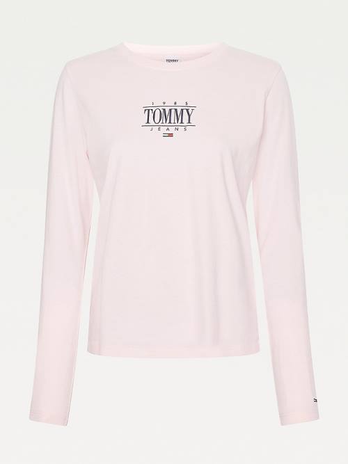 Tommy Hilfiger Essential Long Sleeve Logo T-shirts Dames Roze | TH874COR