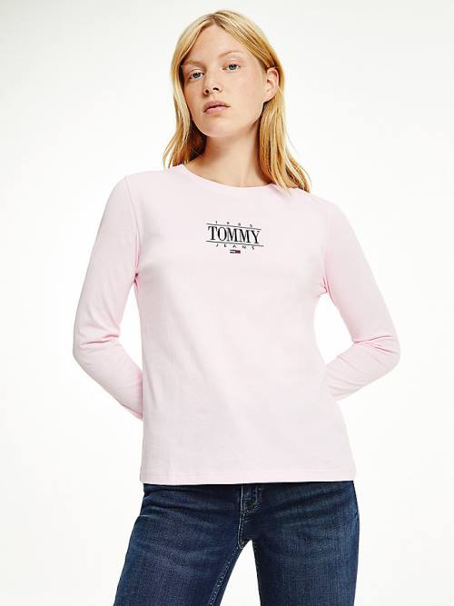 Tommy Hilfiger Essential Long Sleeve Logo T-shirts Dames Roze | TH874COR