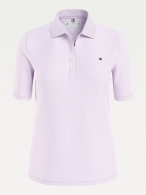 Tommy Hilfiger Essential Placket Detail Poloshirt Dames Paars | TH846BFW