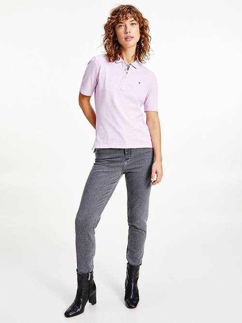 Tommy Hilfiger Essential Placket Detail Poloshirt Dames Paars | TH846BFW