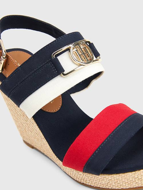 Tommy Hilfiger Essential Plaque High Wedge Heels Sandalen Dames Blauw | TH617OPE