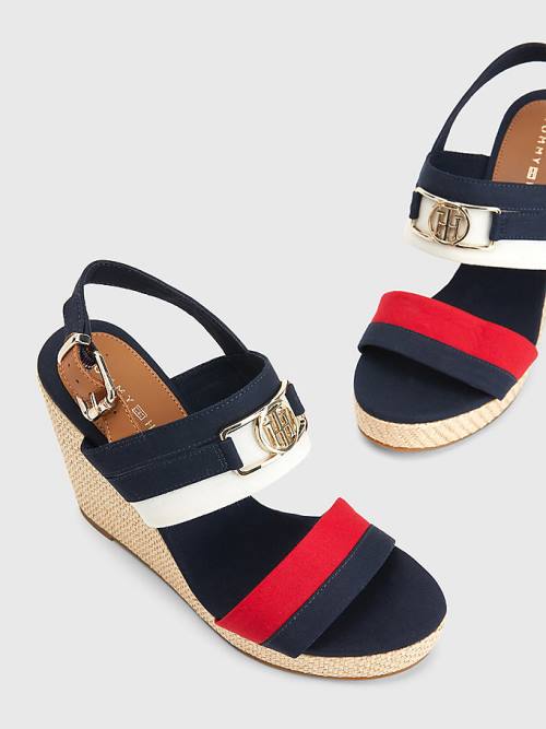 Tommy Hilfiger Essential Plaque High Wedge Heels Sandalen Dames Blauw | TH617OPE