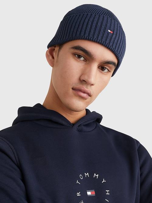 Tommy Hilfiger Essential Rib Knit Kort Beanie Hoeden Heren Blauw | TH073SXT