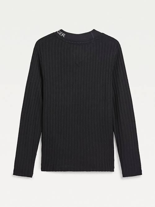 Tommy Hilfiger Essential Rib-Knit Long Sleeve T-shirts Meisjes Zwart | TH293BLX