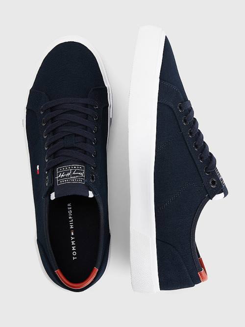 Tommy Hilfiger Essential Signature Canvas Sneakers Heren Blauw | TH576GWZ