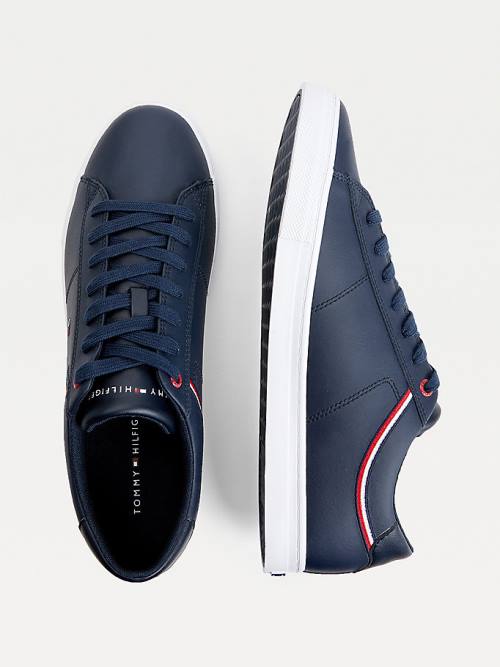 Tommy Hilfiger Essential Signature Detail Leren Sneakers Heren Blauw | TH637SRT