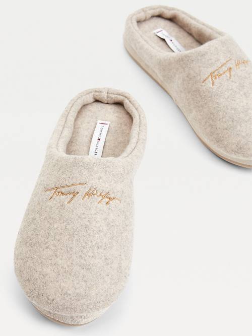 Tommy Hilfiger Essential Signature Home Slippers Dames Beige | TH892YQW