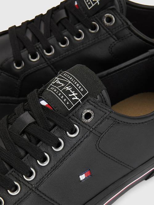 Tommy Hilfiger Essential Signature Leren Sneakers Heren Zwart | TH357YIX