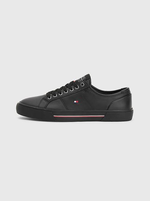 Tommy Hilfiger Essential Signature Leren Sneakers Heren Zwart | TH357YIX