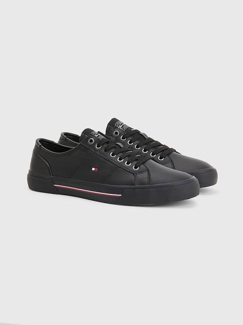 Tommy Hilfiger Essential Signature Leren Sneakers Heren Zwart | TH357YIX