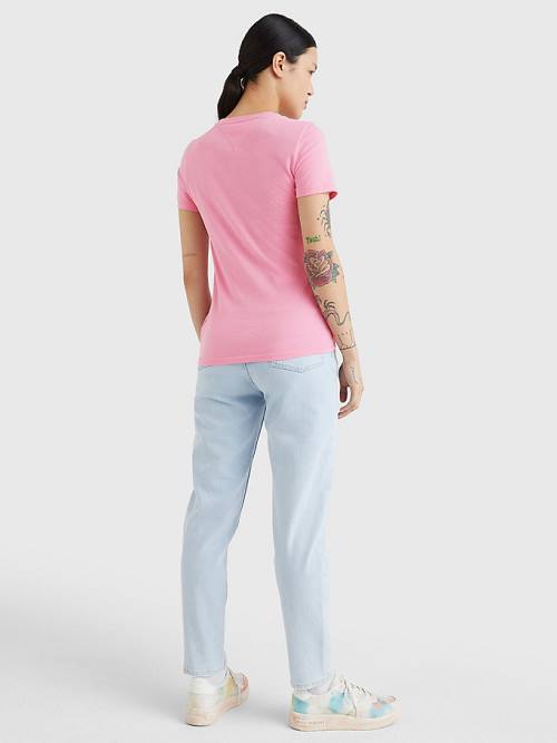 Tommy Hilfiger Essential Skinny Fit Logo T-shirts Dames Roze | TH059CHP