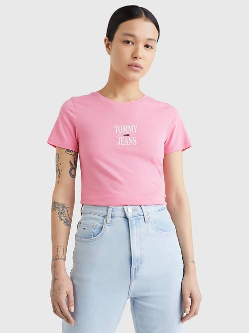 Tommy Hilfiger Essential Skinny Fit Logo T-shirts Dames Roze | TH059CHP