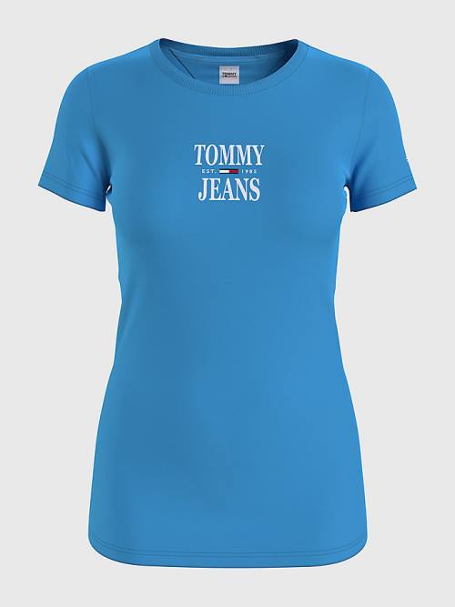 Tommy Hilfiger Essential Skinny Fit Logo T-shirts Dames Blauw | TH673UMB