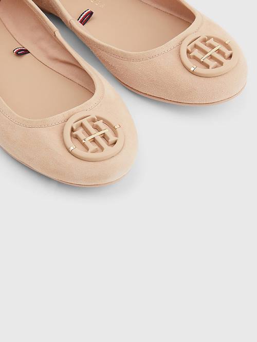 Tommy Hilfiger Essential Suede Ballerina Schoenen Dames Beige | TH461HMV