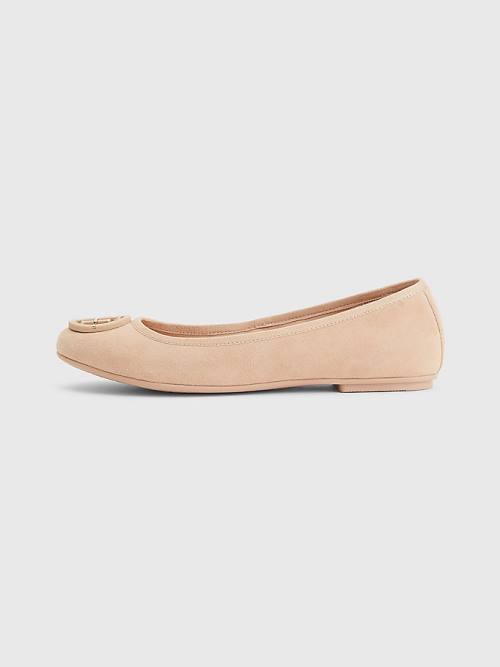 Tommy Hilfiger Essential Suede Ballerina Schoenen Dames Beige | TH461HMV