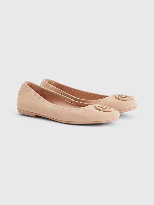 Tommy Hilfiger Essential Suede Ballerina Schoenen Dames Beige | TH461HMV