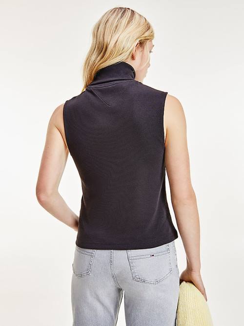 Tommy Hilfiger Essential Turtleneck Mouwloos Slim Vest T-shirts Dames Zwart | TH203OPX