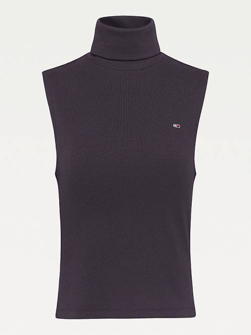 Tommy Hilfiger Essential Turtleneck Mouwloos Slim Vest T-shirts Dames Zwart | TH203OPX