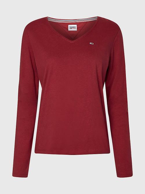 Tommy Hilfiger Essential V-Neck Long Sleeve T-shirts Dames Rood | TH718YRM