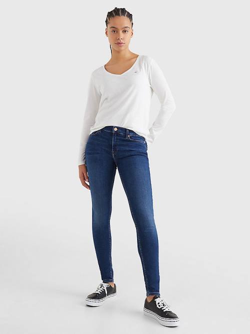 Tommy Hilfiger Essential V-Neck Long Sleeve T-shirts Dames Wit | TH721VUO