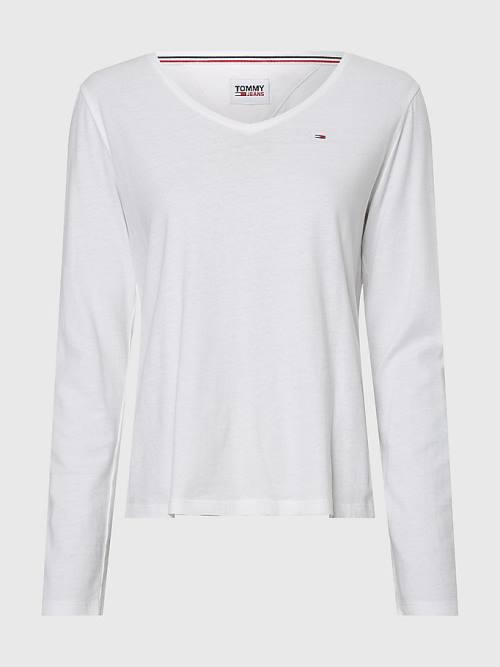 Tommy Hilfiger Essential V-Neck Long Sleeve T-shirts Dames Wit | TH721VUO