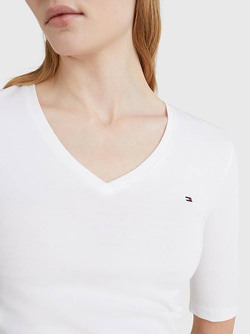 Tommy Hilfiger Essentials Slim Fit Half Sleeve T-shirts Dames Wit | TH024PUJ