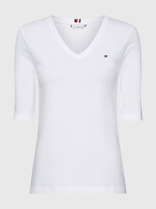 Tommy Hilfiger Essentials Slim Fit Half Sleeve T-shirts Dames Wit | TH024PUJ