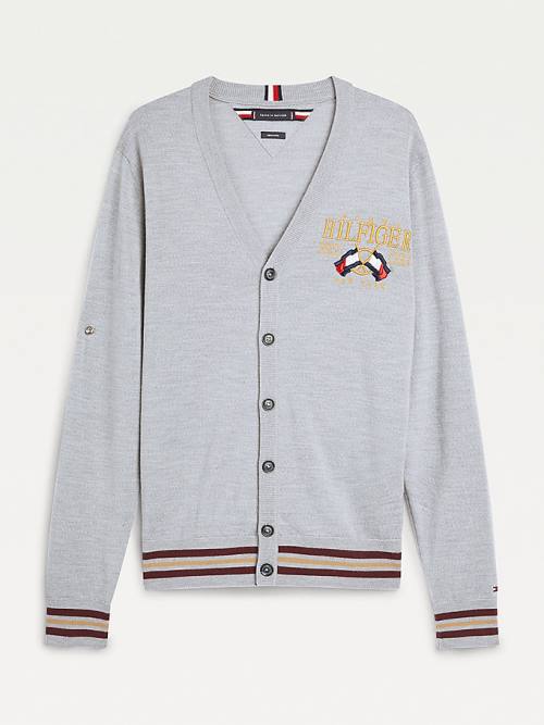 Tommy Hilfiger Exclusive Flag Logo Merino Wool Cardigan Truien Heren Grijs | TH019PCX