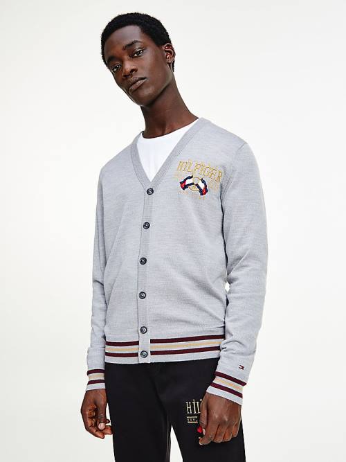 Tommy Hilfiger Exclusive Flag Logo Merino Wool Cardigan Truien Heren Grijs | TH019PCX