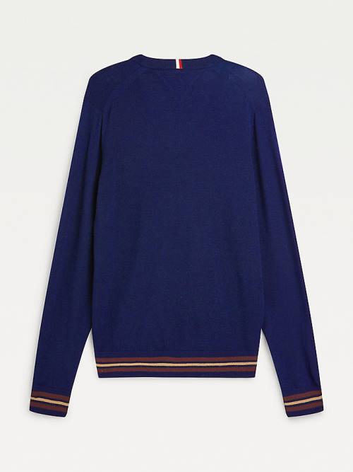 Tommy Hilfiger Exclusive Flag Logo Merino Wool Cardigan Truien Heren Blauw | TH936FVS