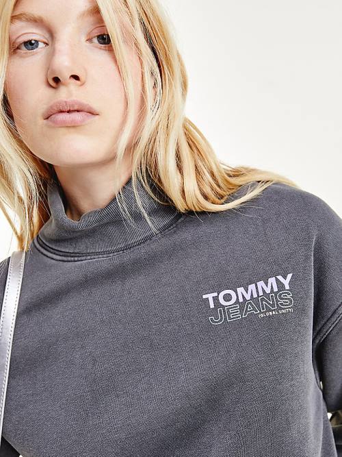 Tommy Hilfiger Faded Boxy Turtleneck Sweatshirts Dames Zwart | TH461BTQ