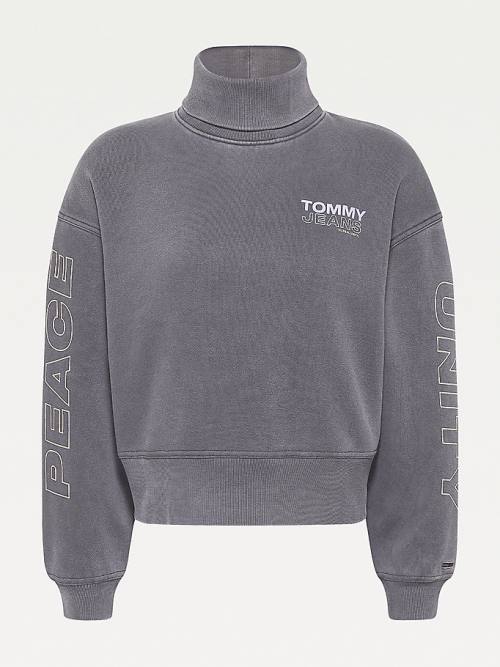 Tommy Hilfiger Faded Boxy Turtleneck Sweatshirts Dames Zwart | TH461BTQ