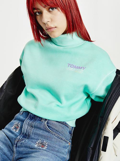 Tommy Hilfiger Faded Boxy Turtleneck Sweatshirts Dames Groen | TH809UHR