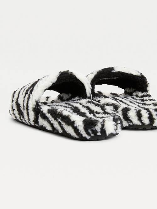 Tommy Hilfiger Faux Fur Zebra Slides Sandalen Dames Zwart | TH045CLN