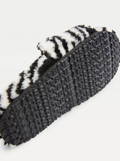 Tommy Hilfiger Faux Fur Zebra Slides Sandalen Dames Zwart | TH045CLN