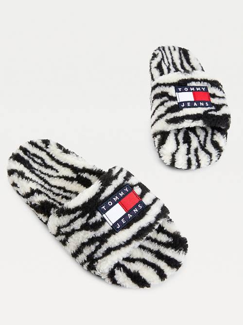 Tommy Hilfiger Faux Fur Zebra Slides Sandalen Dames Zwart | TH045CLN