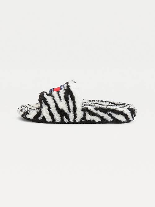 Tommy Hilfiger Faux Fur Zebra Slides Sandalen Dames Zwart | TH045CLN