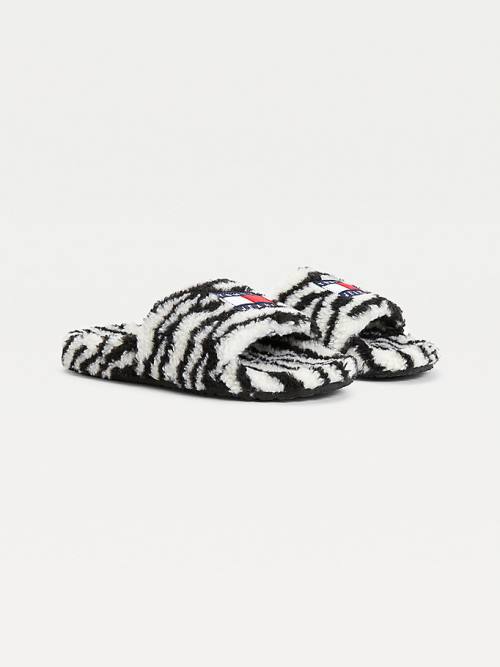 Tommy Hilfiger Faux Fur Zebra Slides Sandalen Dames Zwart | TH045CLN