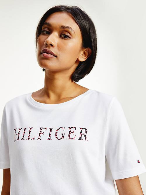 Tommy Hilfiger Feather Print Logo T-shirts Dames Wit | TH590QTI