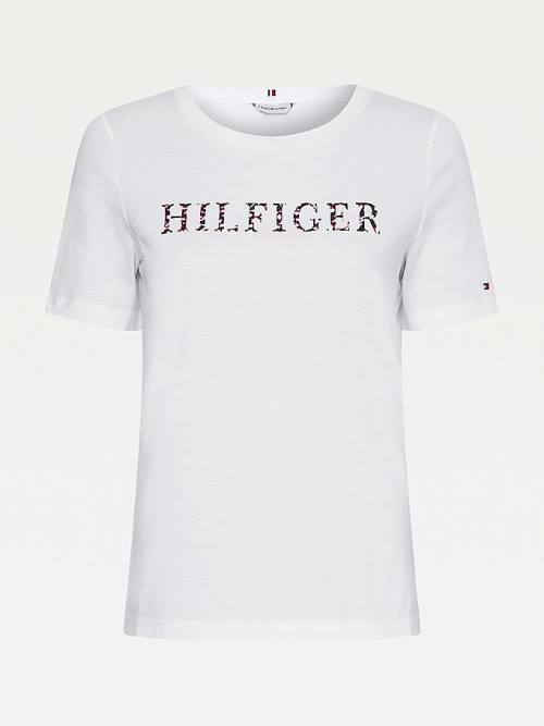 Tommy Hilfiger Feather Print Logo T-shirts Dames Wit | TH590QTI