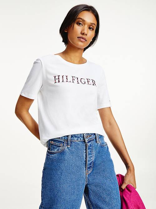 Tommy Hilfiger Feather Print Logo T-shirts Dames Wit | TH590QTI