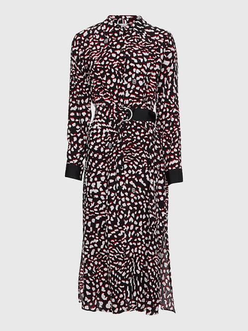 Tommy Hilfiger Feather Print Relaxed Fit Midi Jurken Dames Zwart | TH708XAQ