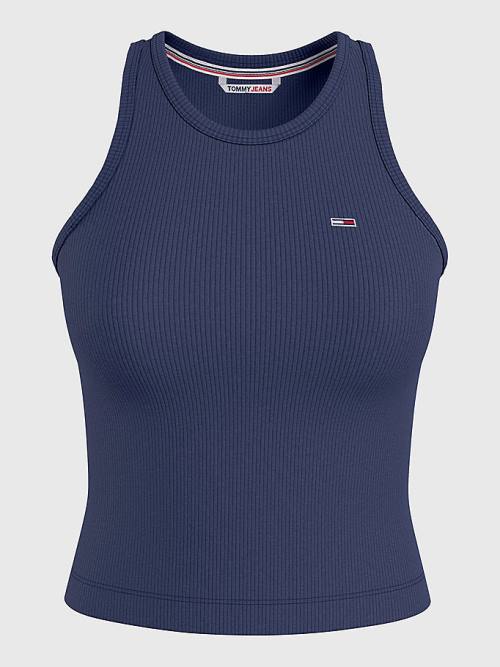 Tommy Hilfiger Feminine Ribbed Tank Top T-shirts Dames Blauw | TH273CJY