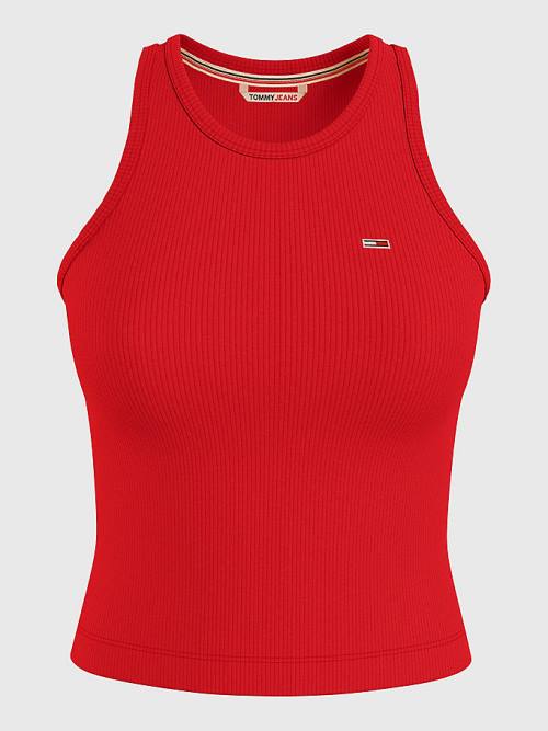 Tommy Hilfiger Feminine Ribbed Tank Top T-shirts Dames Rood | TH518SXU