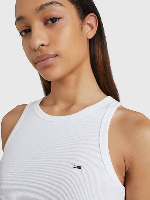 Tommy Hilfiger Feminine Ribbed Tank Top T-shirts Dames Wit | TH652BYD